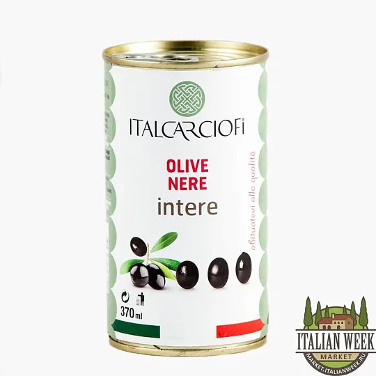 Оливки черные с косточкой italcarciofi, 370 мл