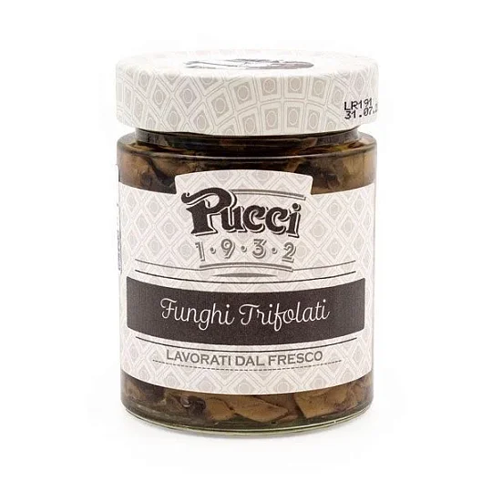 Грибы шампиньоны резаные обжаренные PUCCI, 200 г (ст/б)