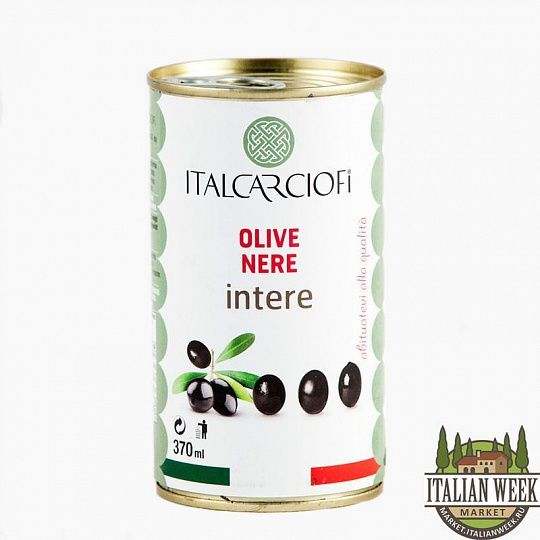 Оливки черные с косточкой italcarciofi, 370 мл