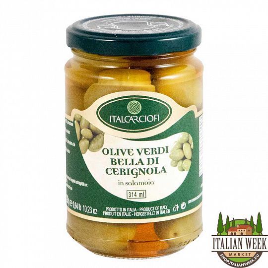 Оливки зеленые Белла ди Чериньола Italcarciofi, 314 мл