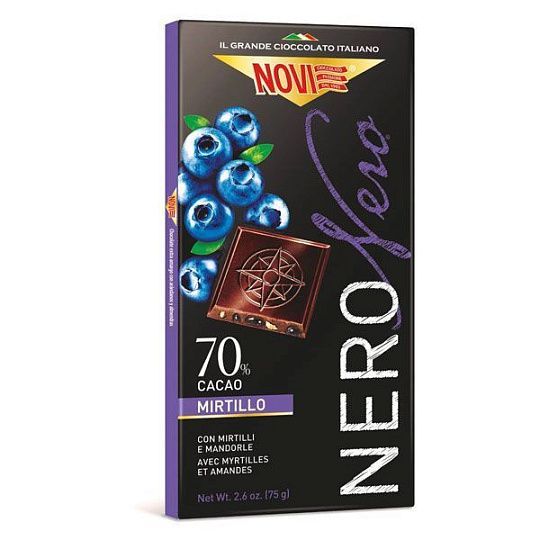 Шоколад горький с черникой и миндалем Nero Nero 1569, NOVI, 75 г