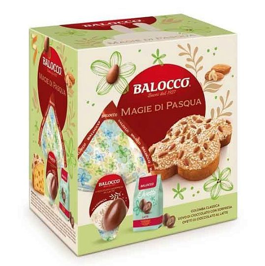 Набор Пасхальный MAGIE DI PASQUA (Коломба классическая 500 г, Яйцо шоколадное с сюрпризом 150 г, Яица шоколадные 125 г), Balocco, 850 г