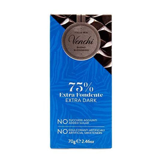 Шоколад горький 75% без сахара Venchi, 70 г (карт/кор)
