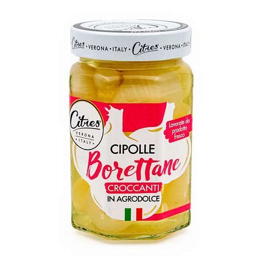 Лук мелкий сорта Борреттане в кисло-сладком маринаде CITRES, 290 г(ст/б)