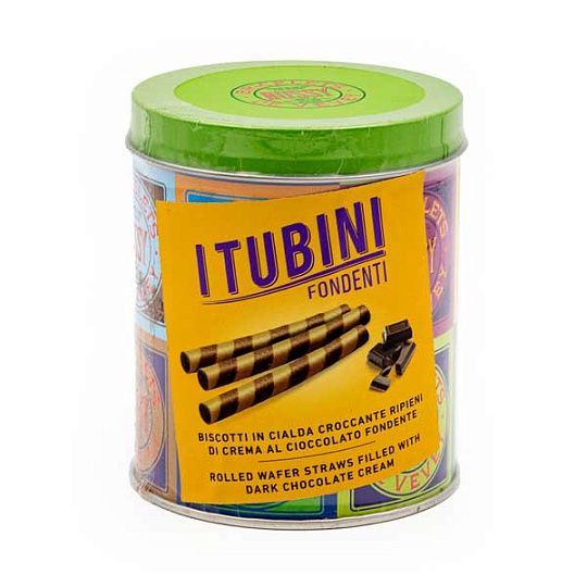 Хрустящие вафельные трубочки с кремом из тёмного шоколада TUBINI FONDENTI, Bussy, 280 г (туба ж/б) 