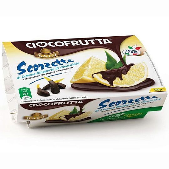 Лимонные цукаты в темном шоколаде Cioccofrutta, 100 г (Vaschetta)