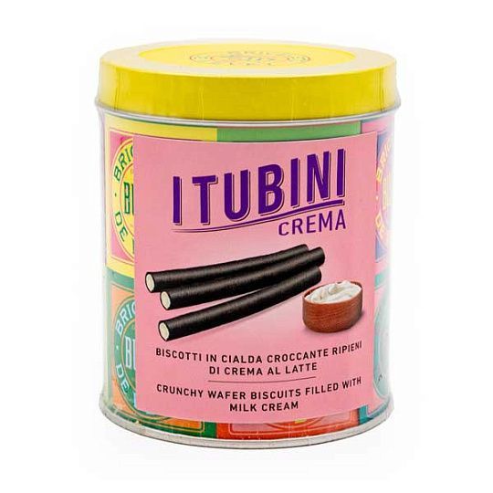 Хрустящие вафельные трубочки с начинкой из молочного крема TUBINI CREMA, Bussy, 280 г (туба ж/б)