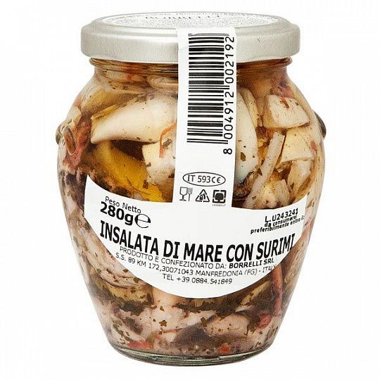 Коктейль из морепродуктов с сурими (Insalata di mare con surimi) Borrelli, 280 г (ст/б) (192)