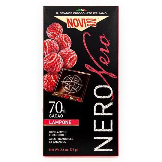 Шоколад горький с малиной и миндалем Nero Nero 1570, NOVI, 75 г