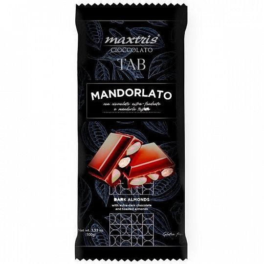 Шоколад темный с миндалем Maxtris cioccolato TAB, 100 г (плитка)