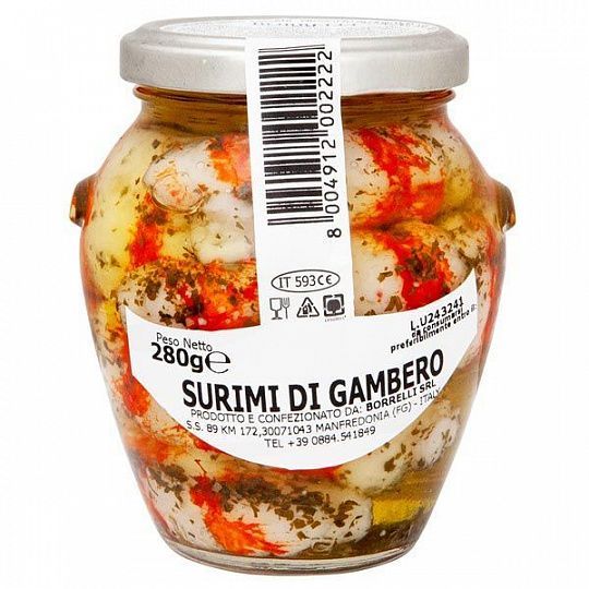 Сурими со вкусом креветок (Surimi di gambero) Borrelli, 280 г (ст/б) (222)