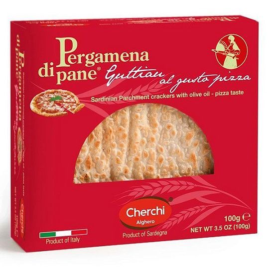 Хлебцы сардинские со вкусом пиццы Pergamena di pane Guttiau, CHERCHI, 100 г (кар/кор)