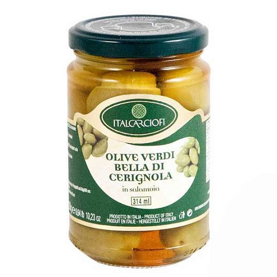 Оливки зеленые Белла ди Чериньола Italcarciofi, 314 мл