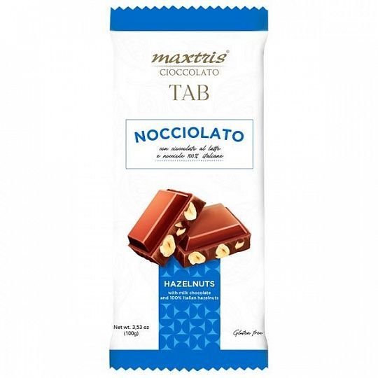 Шоколад молочный с лесным орехом (фундуком) Maxtris cioccolato TAB, 100 г (плитка)