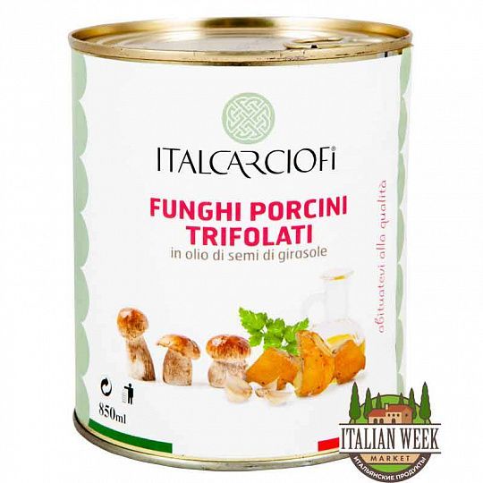 Грибы белые обжаренные в подсолнечном месле Italcarciofi, 750 г (ж/б)