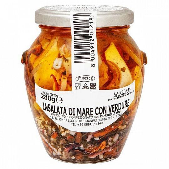 Коктейль из морепродуктов с овощами (Insalata di mare con verdure) Borrelli, 280 г (ст/б) (185)