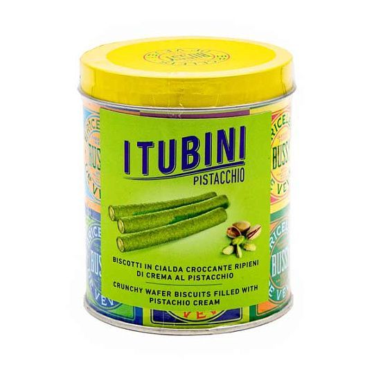 Хрустящие вафельные трубочки с фисташковым кремом, TUBINI PISTACCHIO, Bussy ,280 г (туба ж/б)